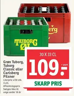SPAR Grøn Tuborg, Tuborg Classic eller Carlsberg Pilsner tilbud