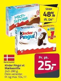Fleggaard Kinder Pingui el. Mælkesnitte tilbud