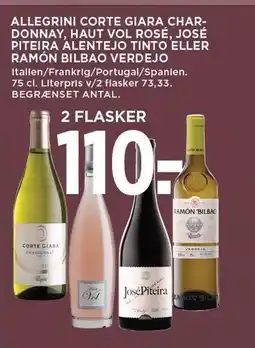 MENY ALLEGRINI CORTE GIARA, CHARDONNAY, HAUT VOL ROSÉ, JOSÉ PITEIRA ALENTEJO TINTO ELLER RAMÓN BILBAO VERDEJO tilbud