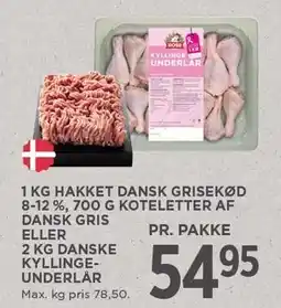 MENY 1 KG HAKKET DANSK GRISEKØD 8-12%, 700 G KOTELETTER AF DANSK GRIS ELLER 2 KG DANSKE KYLLINGEUNDERLÅR tilbud