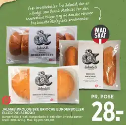 MENY JALM&B ØKOLOGISKE BRIOCHE BURGERBOLLER ELLER PØLSEBRØD tilbud