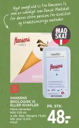 MENY HANSENS ØKOLOGISK IS ELLER ISVAFLER tilbud