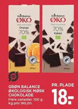 MENY GRØN BALANCE ØKOLOGISK MØRK CHOKOLADE tilbud