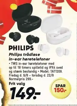 Bilka Philips trådløse in-ear høretelefoner tilbud