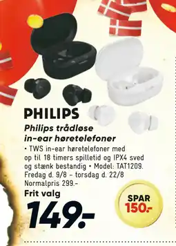 Bilka Philips trådløse in-ear høretelefoner tilbud