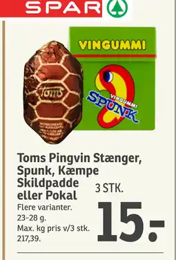 SPAR Toms Pingvin Stænger, Spunk, Kæmpe Skildpadde eller Pokal tilbud