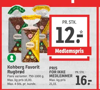 SPAR Kohberg Favorit Rugbrød tilbud