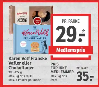 SPAR Karen Volf Franske Vafler eller Chokoflager tilbud