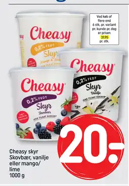 REMA 1000 Cheasy skyr Skovbær, vanilje eller mango/ lime 1000 g tilbud