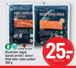 REMA 1000 Musholm røget dansk ørred i skiver Med eller uden peber 100 g tilbud