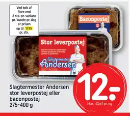 REMA 1000 Slagtermester Andersen stor leverpostej eller baconpostej 275-400 g tilbud