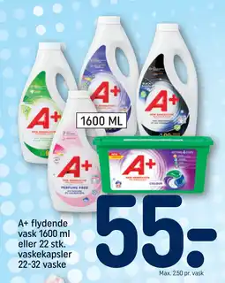 REMA 1000 A+ flydende vask 1600 ml eller 22 stk. vaskekapsler 22-32 vaske tilbud