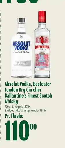 Min Købmand Absolut Vodka, Beefeater London Dry Gin eller Ballantine’s Finest Scotch Whisky tilbud