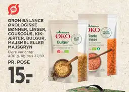 MENY GRØN BALANCE ØKOLOGISKE BØNNER, LINSER, COUSCOUS, KIKÆRTER, BULGUR, MAJSMEL ELLER MAJSGRYN tilbud