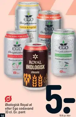 REMA 1000 Økologisk Royal øl eller Ego sodavand tilbud