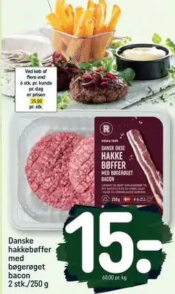 REMA 1000 Danske hakkebøffer med bøgerøget bacon 2 stk tilbud