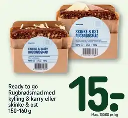 REMA 1000 Ready to go Rugbrødsmad med kylling & karry eller skinke & ost tilbud