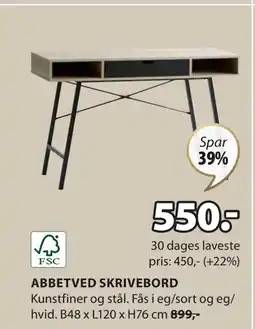 JYSK ABBETVED SKRIVEBORD tilbud