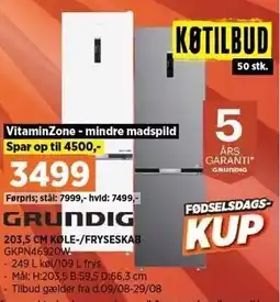 Power 203,5 CM KØLE-/FRYSESKAB tilbud