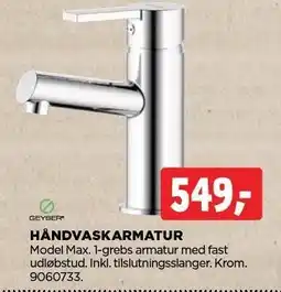 jem & fix GEYSER HÅNDVASKARMATUR tilbud