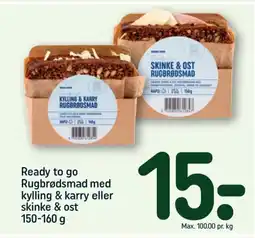 REMA 1000 Ready to go Rugbrødsmad med kylling & karry eller skinke & ost 150-160 g tilbud