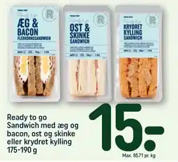 REMA 1000 Ready to go Sandwich med æg og bacon, ost og skinke eller krydret kylling 175-190 g tilbud
