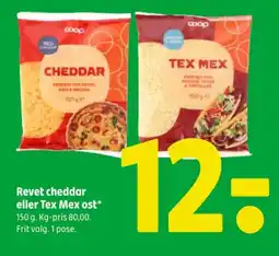 Coop 365 Revet cheddar eller Tex Mex ost* tilbud