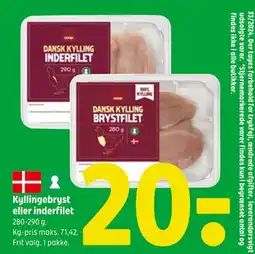 Coop 365 Kyllingebryst eller inderfilet 280-290 g. tilbud