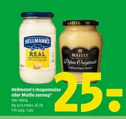 Coop 365 Hellmann's mayonnaise eller Maille sennep tilbud