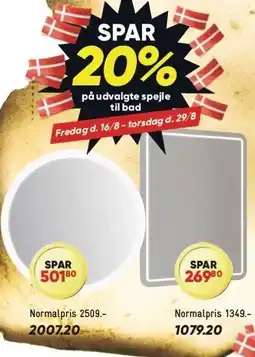 Bilka SPAR 20% på udvalgte spejle til bad tilbud