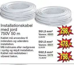 Harald Nyborg Installationskabel med jord 750V 50 m tilbud