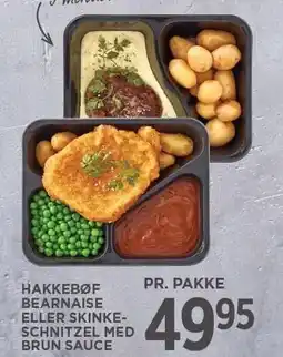 MENY HAKKEBØF BEARNAISE ELLER SKINKESCHNITZEL MED BRUN SAUCE tilbud
