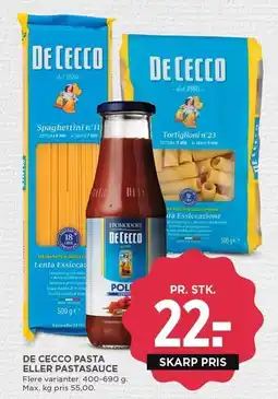 MENY DE CECCO PASTA ELLER PASTASAUCE tilbud