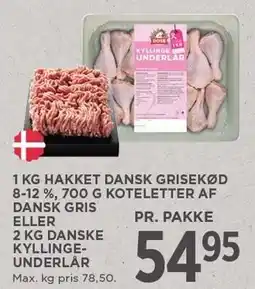 MENY 1 KG HAKKET DANSK GRISEKØD 8-12%, 700 G KOTELETTER AF DANSK GRIS ELLER 2 KG DANSKE KYLLINGEUNDERLÅR tilbud