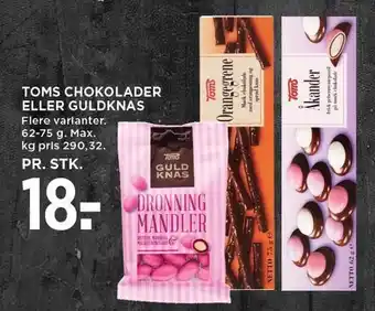 MENY TOMS CHOKOLADER ELLER GULDKNAS tilbud