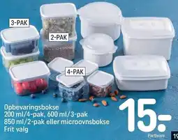 REMA 1000 Opbevaringsbokse 200 ml/4-pak, 600 ml/3-pak, 850 ml/2-pak eller microovnsbokse tilbud