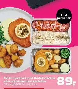 Fyldt mørbrad med flødekartofler eller schnitzel med kartofler
