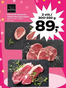 SuperBrugsen PremiuM entrecote, ribeye eller tournedos tilbud