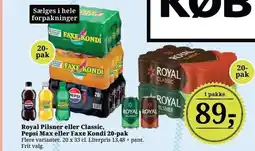 Dagli'Brugsen Royal Pilsner eller Classic, Pepsi Max eller Faxe Kondi 20-pak tilbud