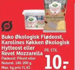 SPAR Buko Økologisk Flødeost, Karolines Køkken Økologisk Hytteost eller Revet Mozzarella tilbud