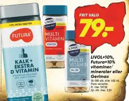 Bilka LIVOL+10%, Futura+10% vitaminer/mineraler eller Gerimax tilbud