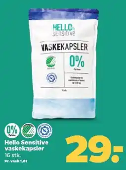 Netto Hello Sensitive vaskekapsler 16 stk. tilbud