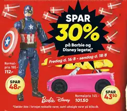 Bilka SPAR 30% på Barbie og Disney legetøj tilbud