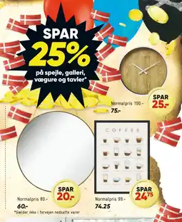 Bilka SPAR 25% på spejle, galleri, vægure og tavler tilbud