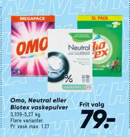 Bilka Omo, Neutral eller Biotex vaskepulver tilbud