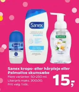 SuperBrugsen Sanex krops- eller hårpleje eller Palmolive skumsæbe tilbud