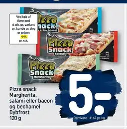 REMA 1000 Pizza snack Margherita, salami eller bacon og bechamel Dybfrost 120 g tilbud