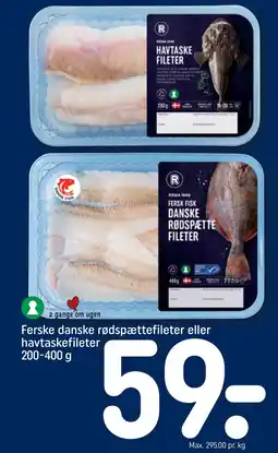 REMA 1000 Ferske danske rødspættefileter eller havtaskefileter 200-400 g tilbud