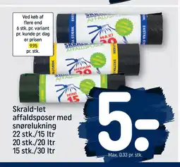 REMA 1000 Skrald-let affaldsposer med snørelukning 22 stk./15 ltr 20 stk./20 ltr 15 stk./30 ltr tilbud