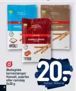 REMA 1000 Økologiske kernestænger Havsalt, paprika eller ramsløg 5x30 g tilbud
